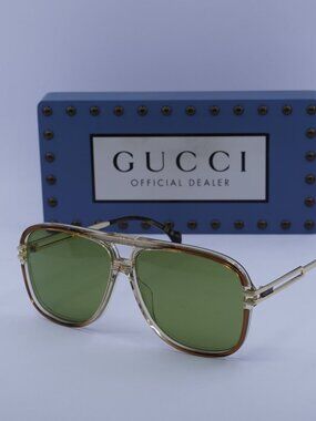 Gucci GG1105S 003 Men Aviator Sunglasses - Brown /Green